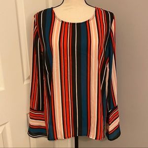“C” Vibrant Striped Flare Cuff Long Sleeved Blouse